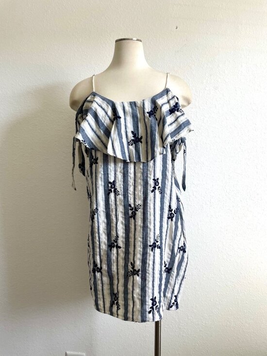 Misa Los Angeles Dresses & Skirts - MISA Los Angeles Striped Floral Embroidered Summer Off-the-Shoulder Mini Dress M